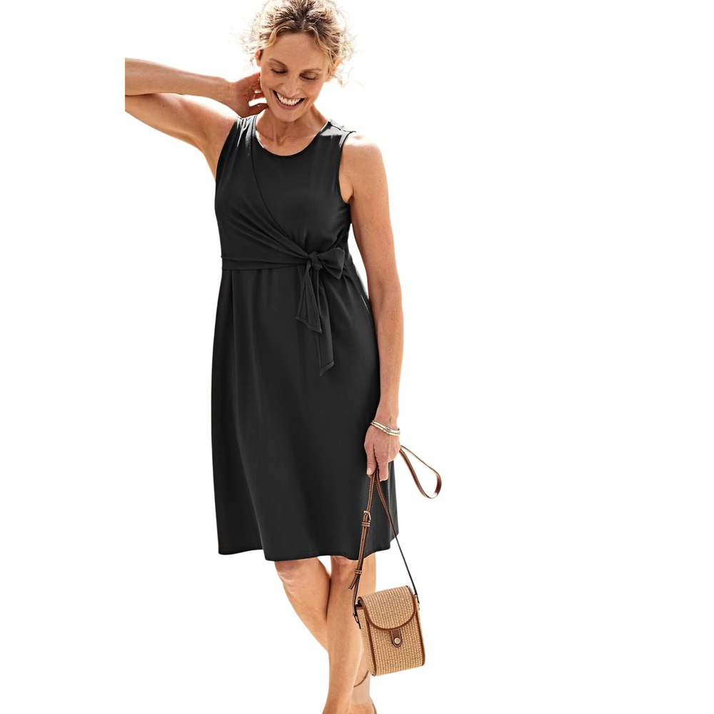 J. Jill Wearever Dress Women L Blue Sleeveless‎ Faux Wrap Midi Travel Minimalist